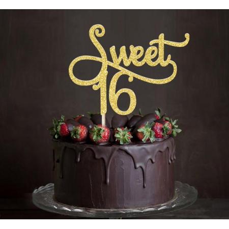 Taartdecoratie versiering| Taarttopper| Cake topper | Verjaardag| Sweet16 | Goud glitter|